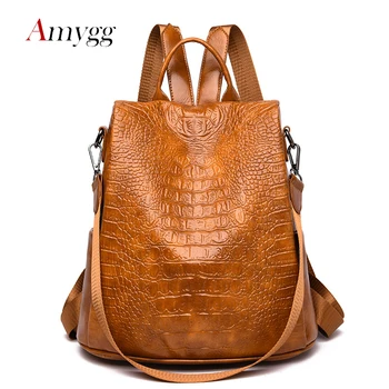 

Alligator Mochila High Quality Women Backpack Soft Pu Leather Travel Anti-theft Backpacks School Bags For Women Teenage Girl Sac