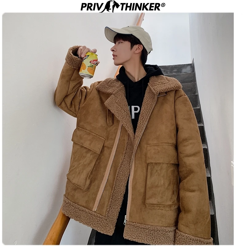Privathinker корейские зимние куртки из овечьей шерсти мужские парки с большим карманом повседневные свободные пальто Теплые плотные мужские однотонные куртки