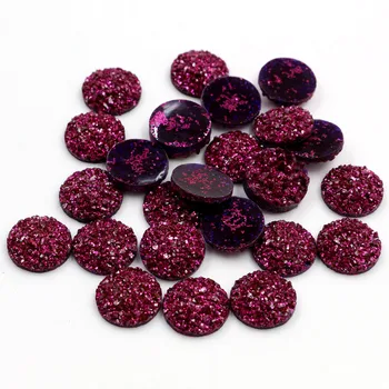 

New Fashion 40pcs 12mm Rose Red Color Natural ore Style Flat back Resin Cabochons For Bracelet Earrings accessories-V2-22