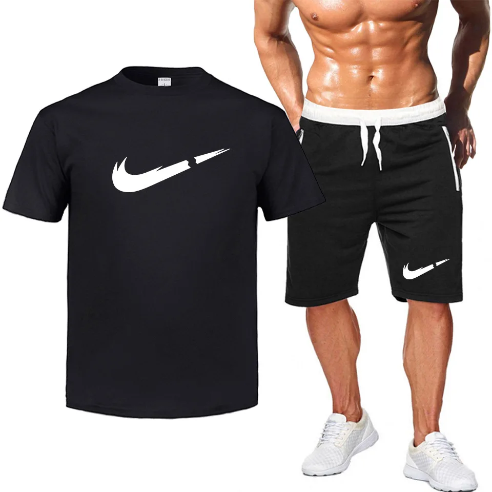 

Fashion New Style Summer Men And Women Printed Pure Cotton Short-sleeved T-shirt + Zipper Pocket Shorts Leisure Sports Suit