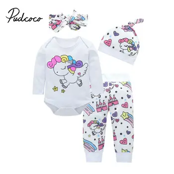 

pudcoco 2019 Baby Girl Boy Clothes Newborn For Female Outfit Infant Clothing Set Colorful House Bodysuit+Pants+Hat+Headwear