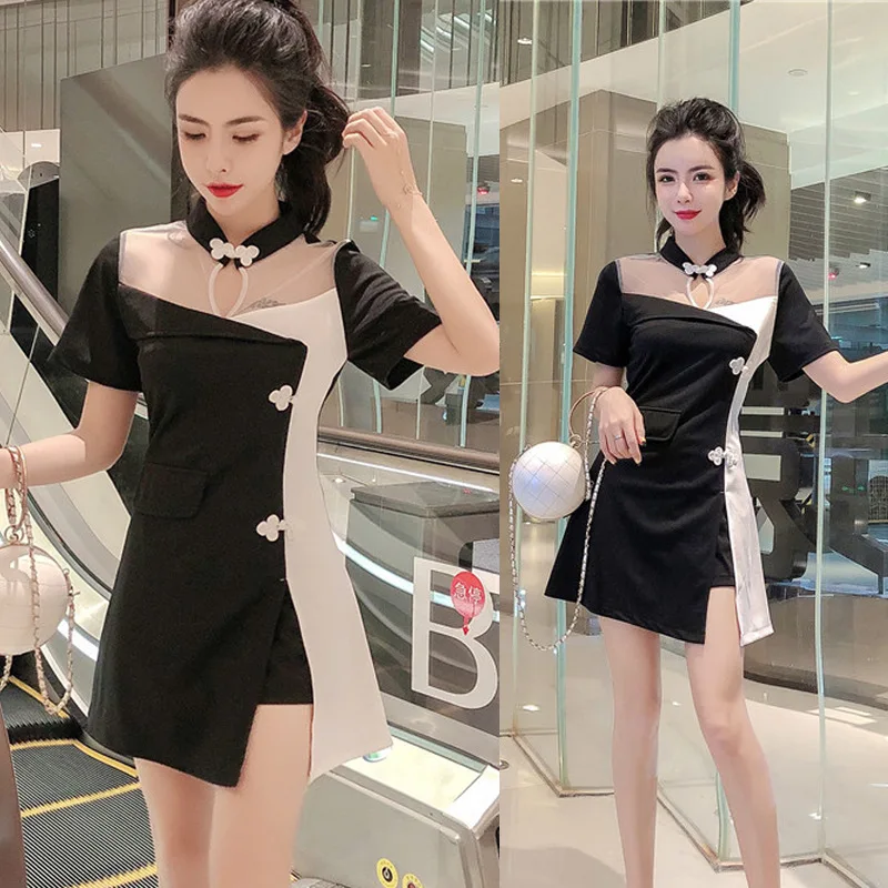 

Photo Shoot Mixed Colors Improved GIRL'S New Cheongsam Dress Shorts Network hong yang Gas Business Two-Piece Set