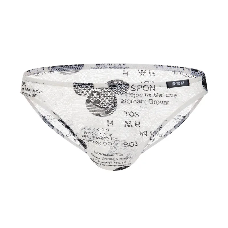 

Трусы-брифы мужские кружевные, пикантное удобное нижнее белье с цветочным принтом, Прозрачное нижнее белье