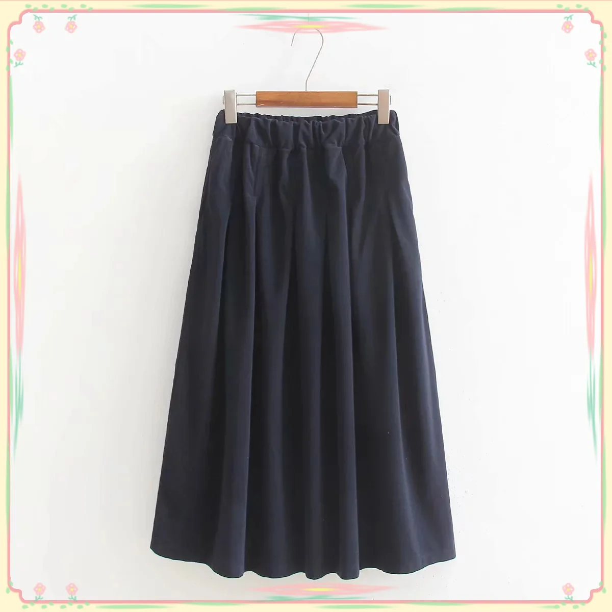 

2019 Korean-style Autumn New Style Versatile Simple Solid Color Casual Corduroy Elastic Waist Loose-Fit Half-length Full Skirt