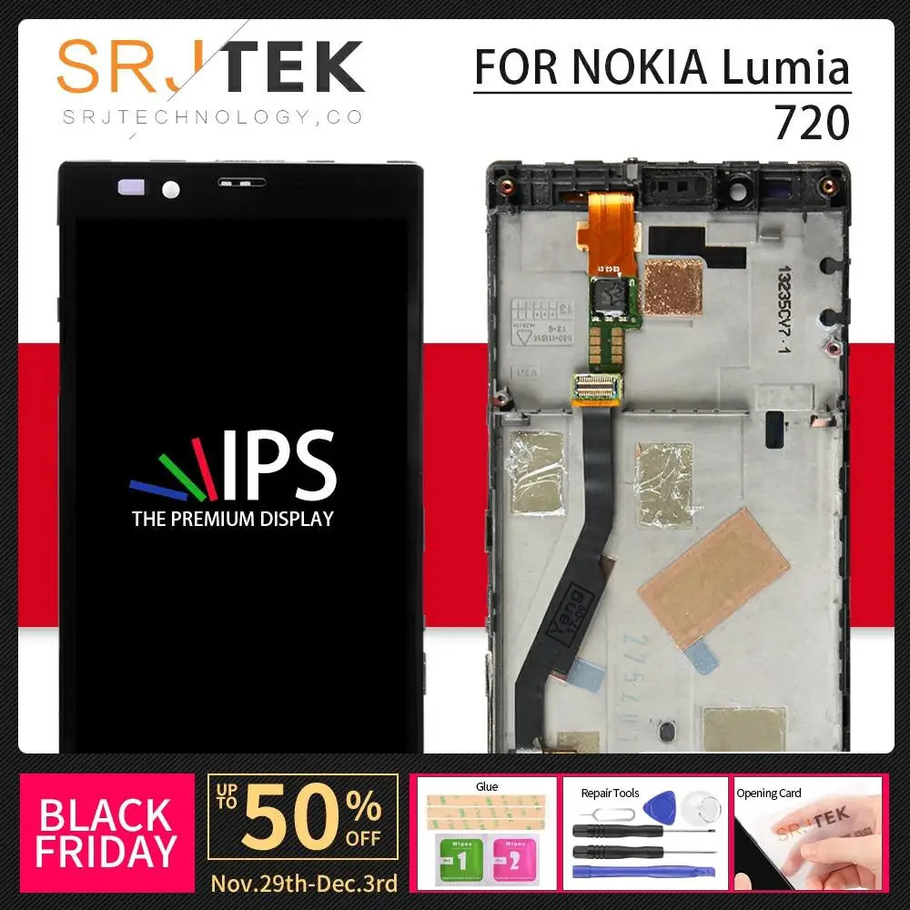 Srjtek ЖК дисплей для Nokia Lumia 720 сенсорный экран с рамкой дигитайзер сборка N720