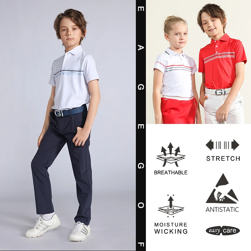 EAGEGOF Summer Boys Short Sleeve T-shirt Coolpass technical fabric Children golf Polos High-end Fashion Child sportswear