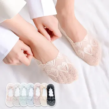 

1 Pair Silicone shallow Women Lace Slipper Ankle Socks Invisible Seamless Girls Low Cut Boat cotton Thick Socks Summer