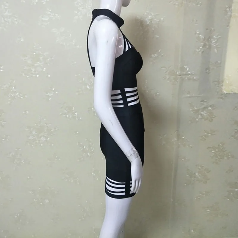 Meqeiss, летнее Бандажное платье, женское, Vestidos Verano, выдалбливают, Холтер, черное, подиумное платье, знаменитости, для вечеринки, Клубные платья