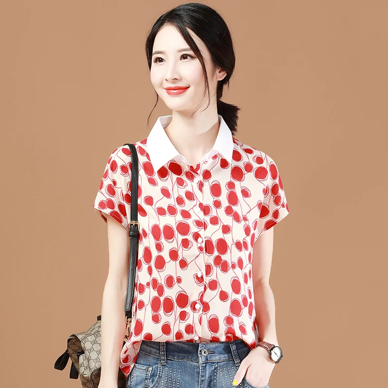 

Women Shirts 2019 Summer New POLO Collar Shirt Design Sense Women's Small Public Printing Short-sleeved Shirt