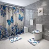 Floral Bath Mat and Shower Curtain Set Shower Curtain with Hooks Bath Rugs Anti Skid Bathroom Carpet Toilet Foot Pad Bath Mat ► Photo 3/6