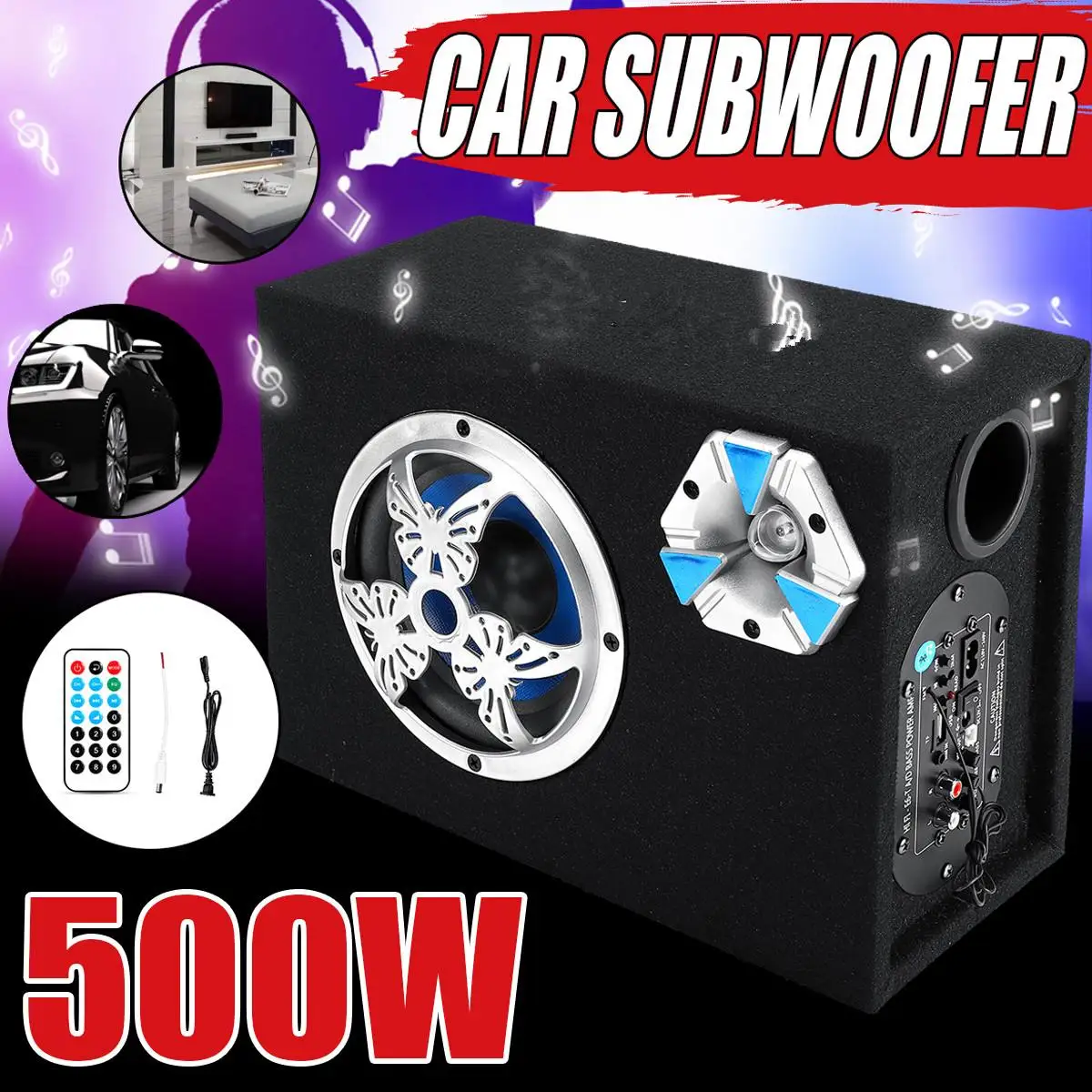 

12-24V/110-240V 6 Inch bluetooth Subwoofer Speaker 500W Auto Stereo Amplifier Home U-disk TF FM Radio High Fidelity Music Player