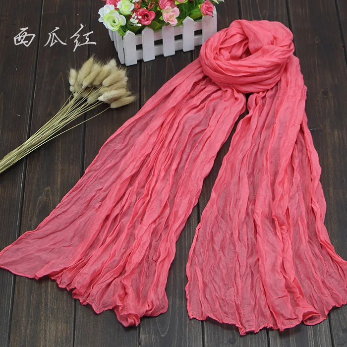 Роскошный шарф весенние зимние женские шарфы дизайнерский бренд шарф из хлопка и льна 50*180 см шарфы из пашмины для дамские шали и обертывания - Цвет: Арбузно-красный
