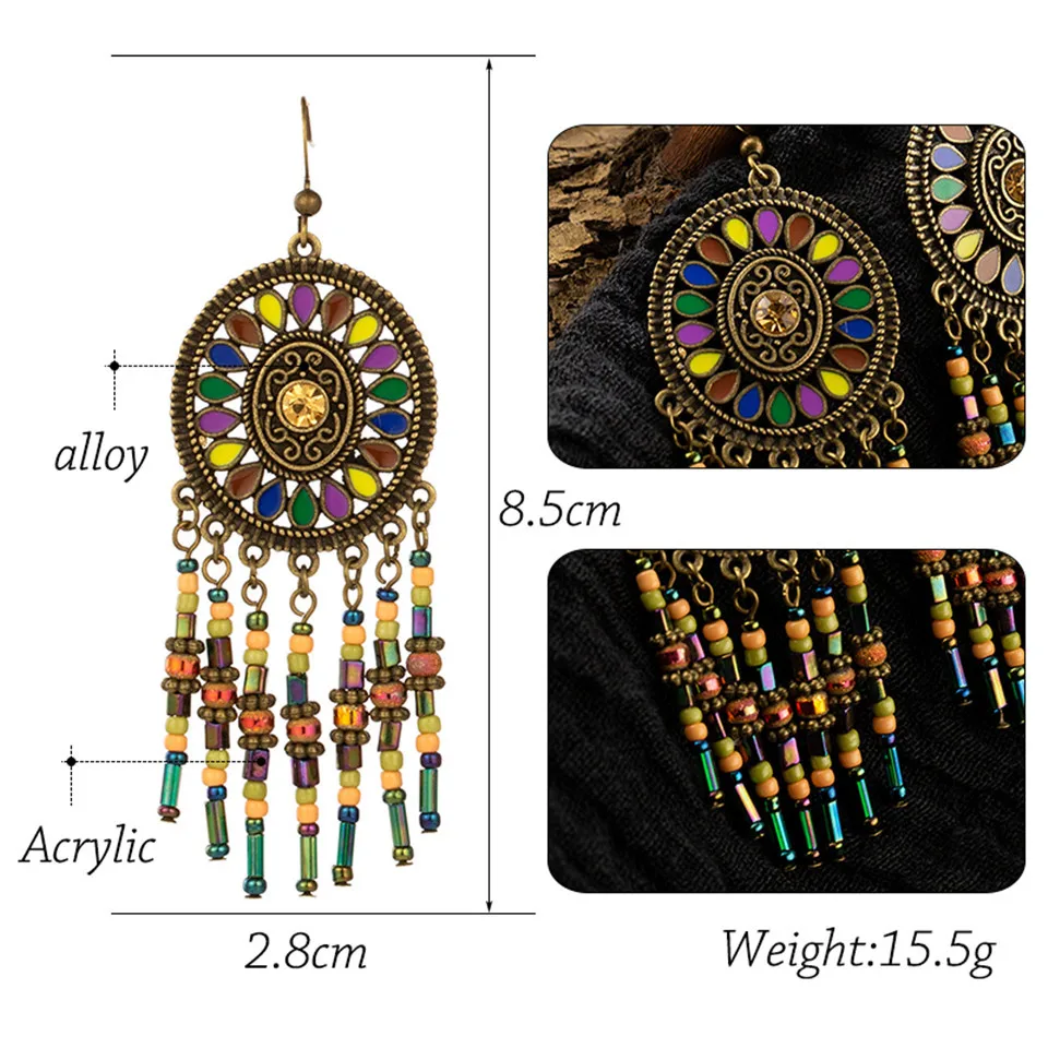 2019 Gold Round Drop Earrings Big Circle Colorful Acrylic Tassel Earrings For Women Fashion Long Wood Fringe Earings Jewelry (15)