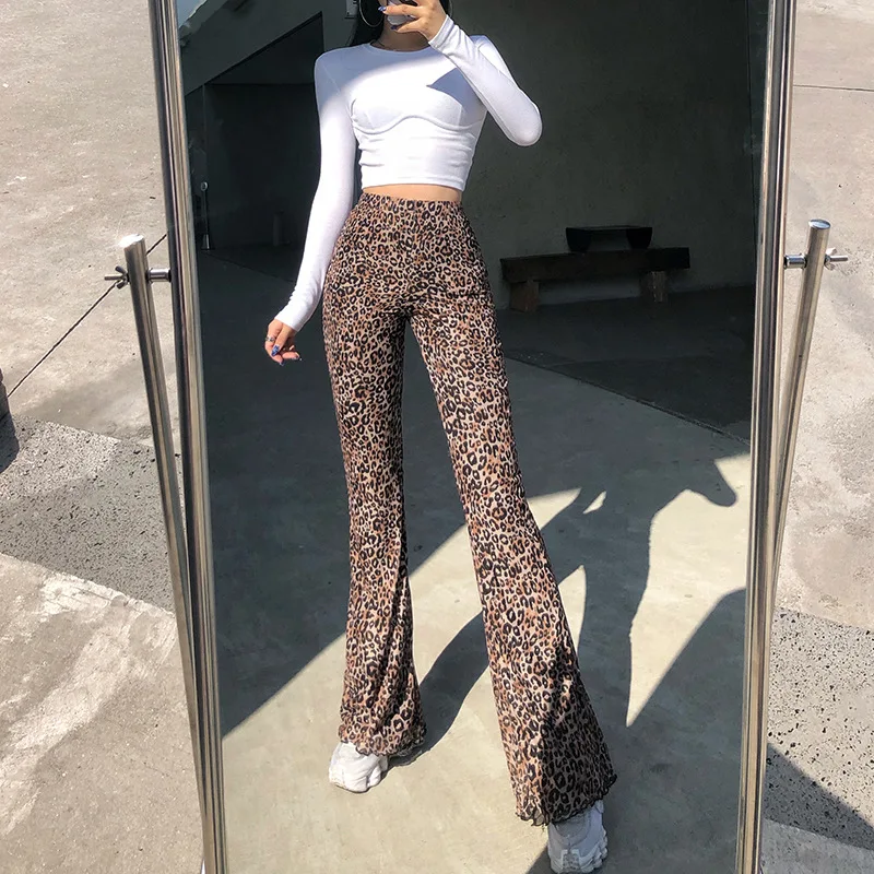 Vintage Leopard Print Flare Pants For 