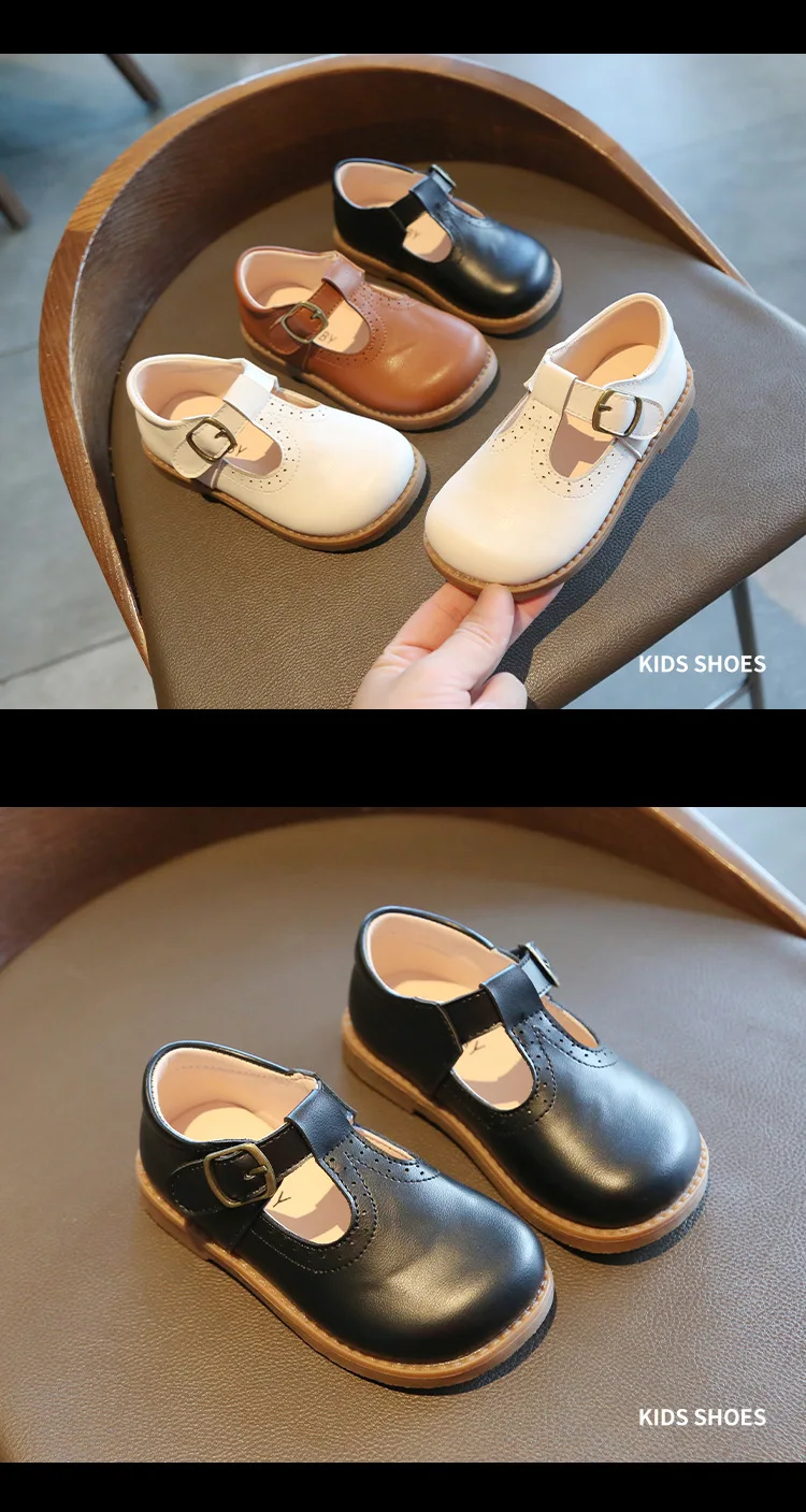 CUZULLAA Kids T-Strap Hook & Loop Casual Shoes For Girls Leather Shoes 1-6 Years Children Boys Fashion Flats Size 21-30 children's sandals near me