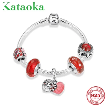

Hight Quality Bracelets for Women Tree of life Rose Red Glass Beads Elegant Charm Chain Bracelets Sterling Silver 925 Jewelry