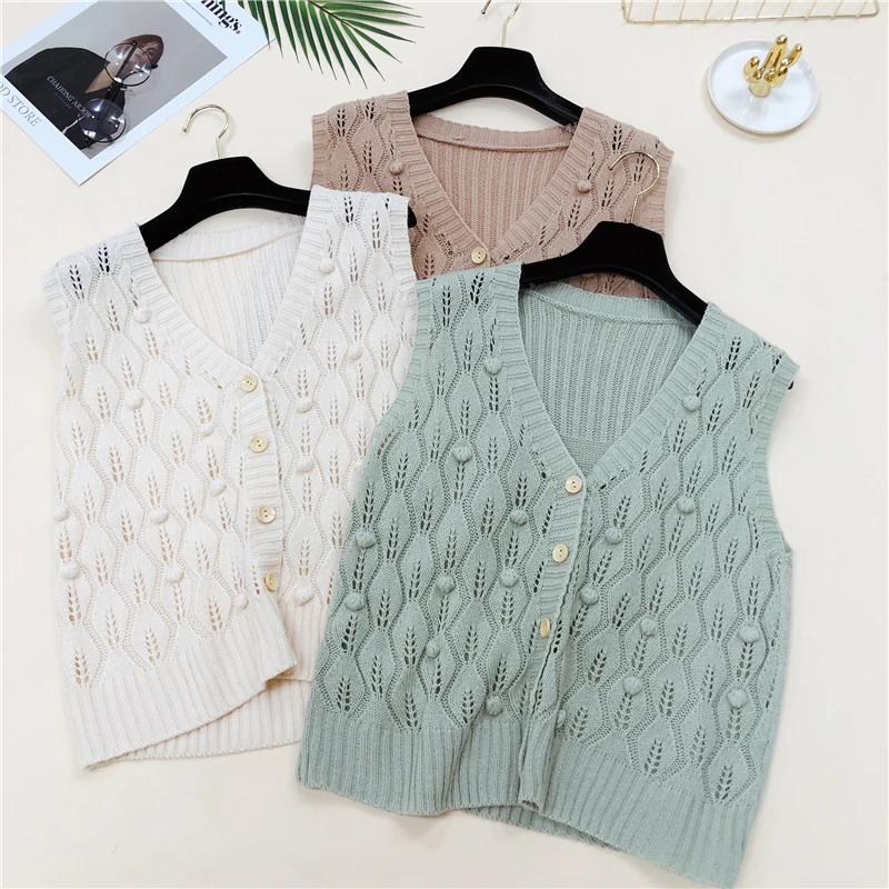 

Knitted Sweater Vest For Women Fall 2019 Korean Style Cute Crochet Hollow Out V Neck Sleeveless Cardigan Mint Green Khaki T382