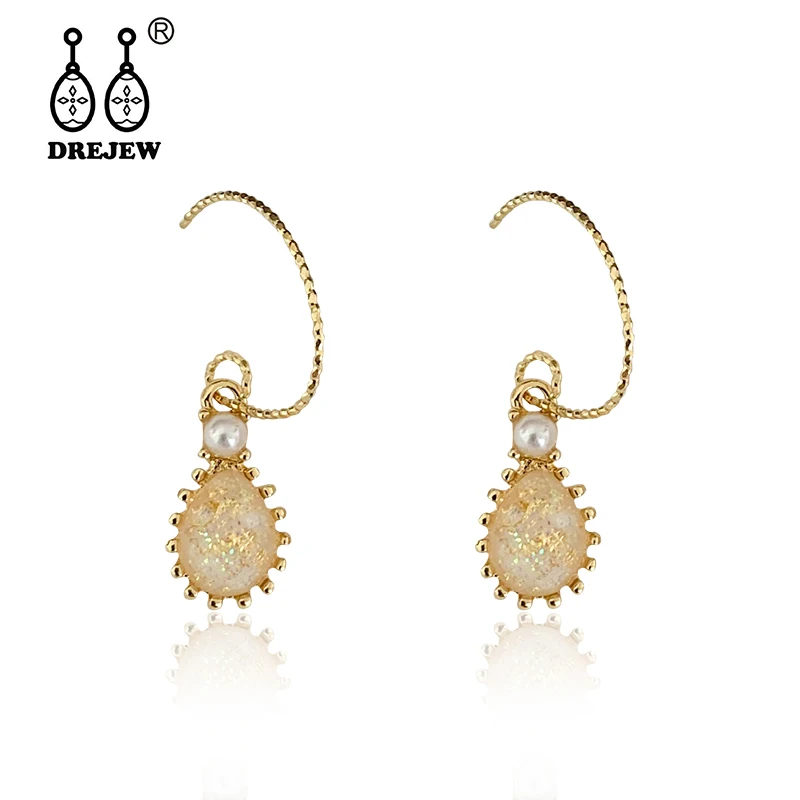 

DREJEW Vintage Gold Gray Pearl Alloy Water Drop Statement Dangle Earrings 2019 Korean Small Earrings for Women Wedding HE1171