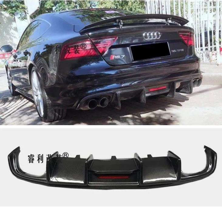 Best Price Hoge Kwaliteit Carbon Fiber Rear Bumper Lip Spoiler Diffuser Cover Voor Audi A7 S7 RS7 2011 2012 2013 2014 2015 jaar (Met Lamp)