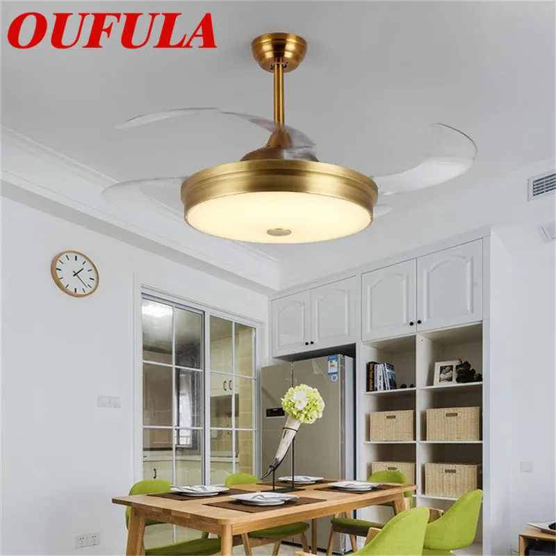 

DLMH Brass Ceiling Fan Lights With Invisible Fan Blade Remote Control Contemporary Creative Decoration For Home Office