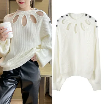 

Z-zoux Women Sweater Hollow Out Sexy White Women Sweaters Pullovers Casual Loose Knitting Tops Irregular Vintage 2020 Fashion