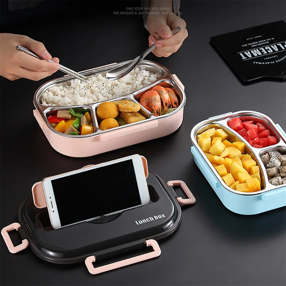 Compartiment En Acier inoxydable Boîte À Lunch Isolée Portable Partitionné Boîte à Lunch étanche Boîte à Lunch Déjeuner Conteneur De Stockage De Nourriture