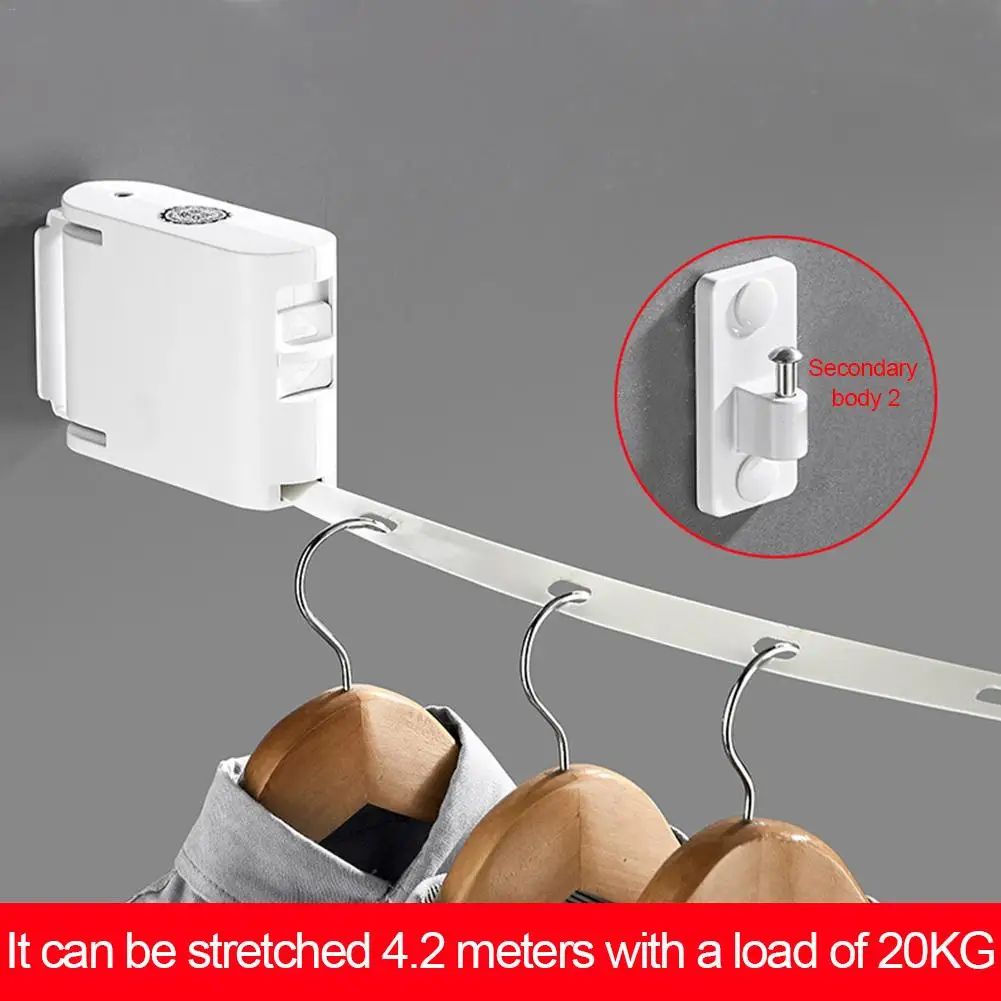 

Stainless Steel 4.2 M Multi-function Punch-free Indoor Invisible Clothesline Bathroom Telescopic Durable Drying Rack 20kg Load