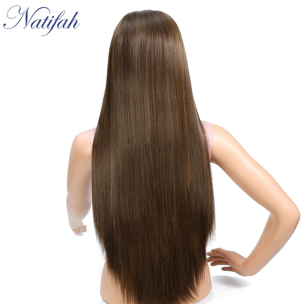 Natifah коричневый парик синтетические парики на кружеве 26 дюймов 150% плотность длинные прямые волосы коричневый оранжевый для черных женщин