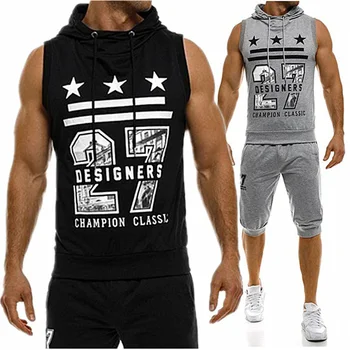 

Zogaa 2019Fashion Mens Hoodies Set Sleeveless Hoodie Men Sweatshirt Casual GYM Sports Printed Black Gray Hoodies Suit Hot Sale