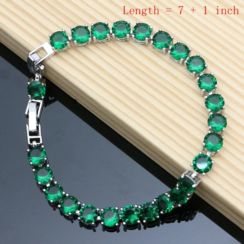 Conjunto De Joyería De Plata 925, Esmeralda Verde For Mujer, Pulsera For Fiesta De Boda, Pendientes De Aro, Collar, Anillo Colgante, Regalo De Cumpleaños Colgantes ( Color : Whole Set , Size