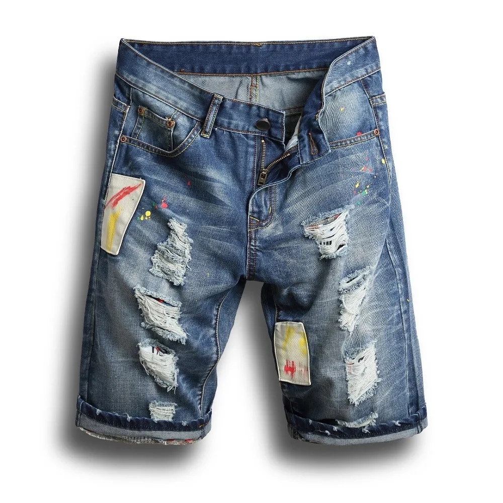 Ripped Denim Shorts Jeans Men 