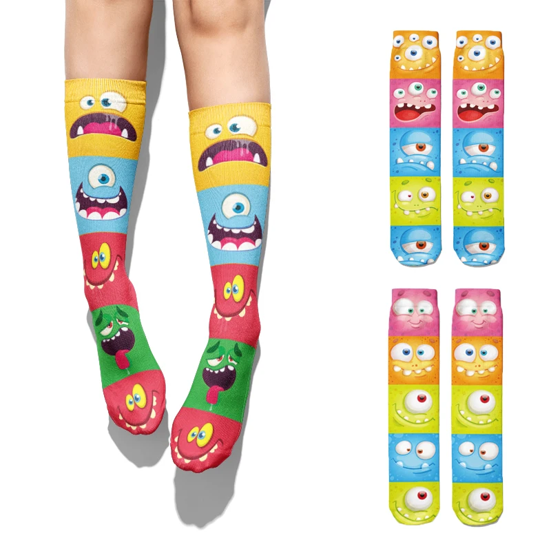 Sell Well Funny Expression Printed Women Socks Fashion Cute Cotton Long Socks Harajuku Christmas Warm Middle Tube Socks Female