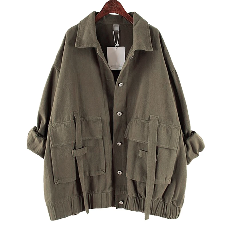 

[EWQ] 2019 Spring Autumn New Pattern Lapel Long Sleeve Canvas Denim Top Retro Jacket Vintage Loose Coat Women AH43601