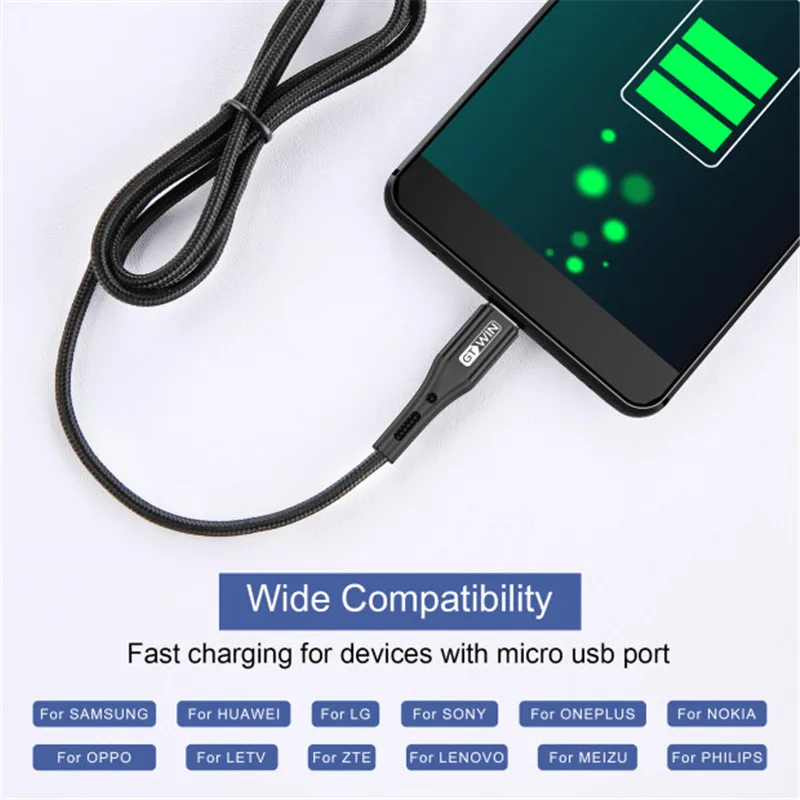 GTWIN 3M Micro USB кабель 3A Быстрая зарядка для Xiaomi Redmi Note 6 Pro Android мобильный телефон