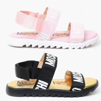 

2020 New Summer Bear Sandals for Baby Girl&Boy Kids Flat Buckle Strap Black&Pink Sandals Letter Shoes