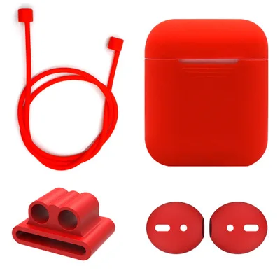 Red Набор из четырех предметов для airpods, силиконовый чехол, прозрачные аксессуары для Air pods, чехол для наушников, зарядная коробка, чехол для Apple Aidpods - Color: Red