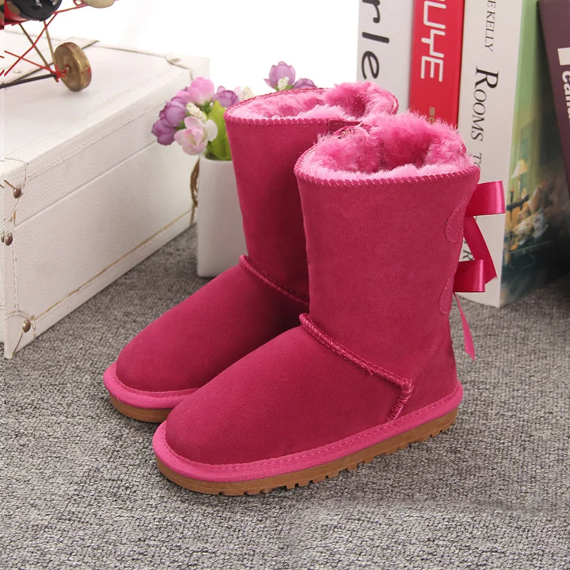 Детские зимние ботинки для маленьких девочек; зимние ботинки; детская обувь; бархатная обувь для мальчиков; теплая плюшевая модная школьная обувь - Цвет: Розово-красный