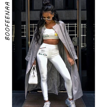 

BOOFEENAA Crop Top Pants Two Piece Set for Women Bodycon Tracksuits Suits Sport Clothes Summer Outfits 2 Peice Set C87-AE99
