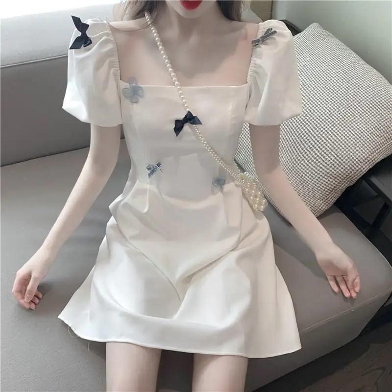 PROD 1005002366153666 Korean Summer Temperament Dress Retro Square
Collar Short Sleeve Dress Sweety Stereoscopic Butterfly Bow Loose
Dresses Vestidos