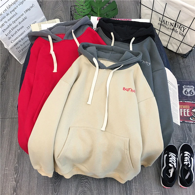 Women Hoodies Thickened with Velvet Women Autumn Winter New Long Sleeve Hoodie Coat A Korean Version of A Loose Hoodie Jacket