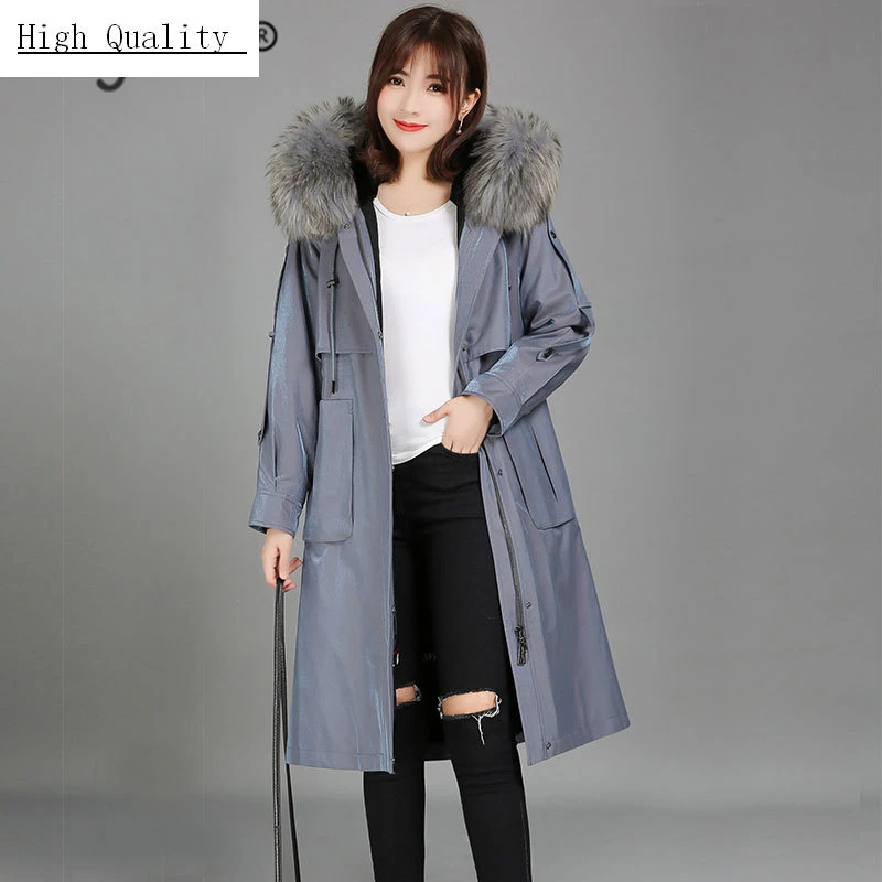 

Winter Real Fur Coat Female Natural Rex Rabbit Fur Liner Jacket Large Fox Fur Hooded Clothes 2020 Warm Long CoatS LW1538