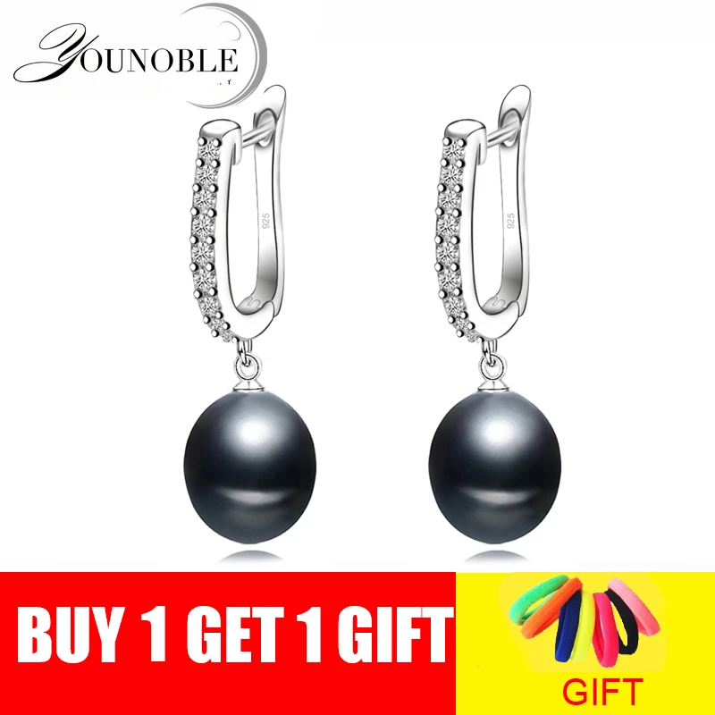 Real Natural Black Pearl Earrings For Women,Beautiful 925 Sterling