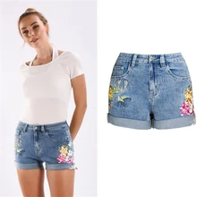 Весна лето стиль тяжелая промышленность вышивка цветы джинсовые шорты женские модные Молодежные шорты эластичные крутые короткие штаны