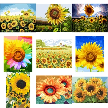 

Painting By Numbers Pictures Canvas Sunflower DIY Frameless Oil Painting Flowers Wall Art Home Decor