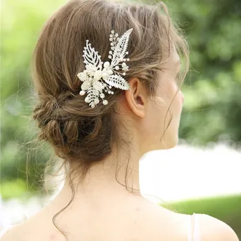 

NPASON 2020 Fashion Freshwater Pearls Silver Wedding Bride Flower Hair Clips For Women