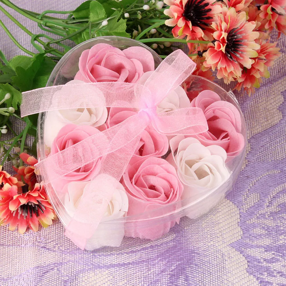 9 шт. мыло цветок ароматические Лепестки розы мыло для тела для ванны подарок на свадьбу подарок в форме сердца подарочная коробка розовое мыло подарок на день Святого Валентина