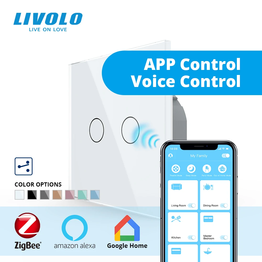 Livolo стандарт ЕС умный wifi Беспроводной интеллектуальный настенный выключатель 2