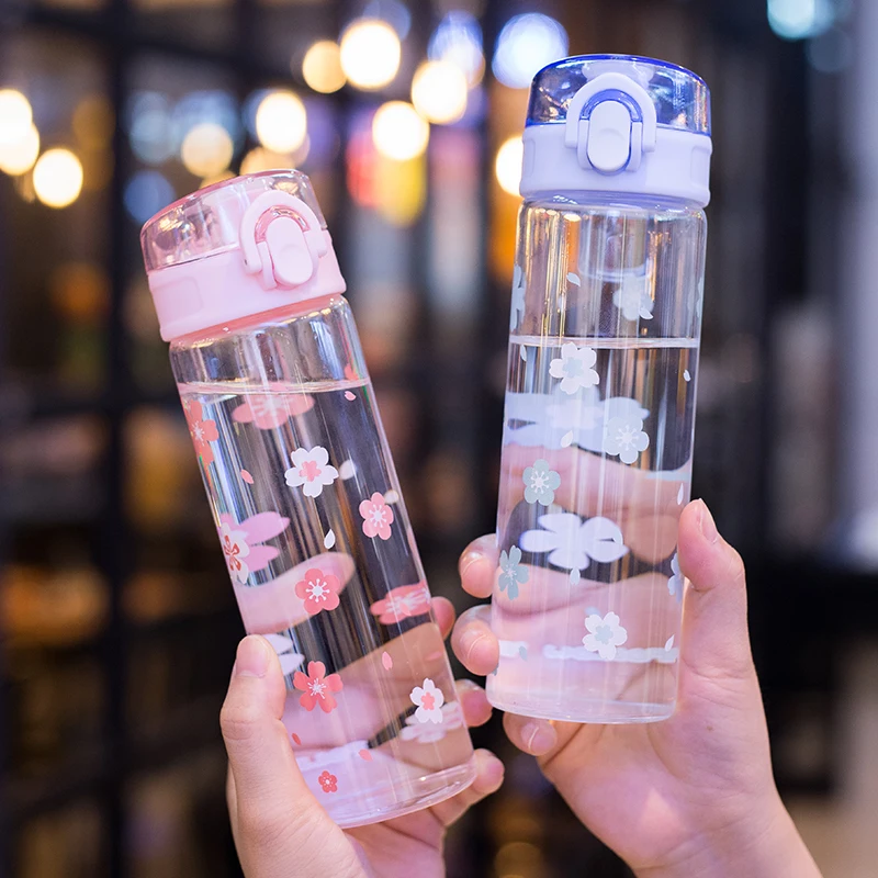 Kawaii Sakura стеклянная бутылка для воды портативная герметичная фотобутылка девушек