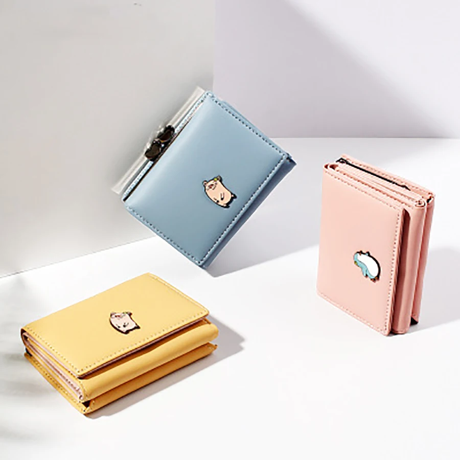 

Fashion Multi-function Multi-card Coin Purse Cartoon Print Short Three-fold Wallets Love Decoration Ladies Wallet Card Holders
