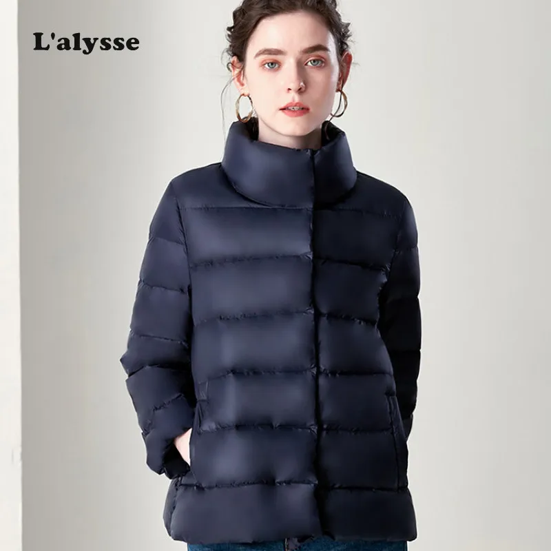 

LALYSSE 90% White Duck Down Jacket Women Stand Thick Long Winter Coat Women Hooded Korean Female Puffer Jacket Doudoune Femme